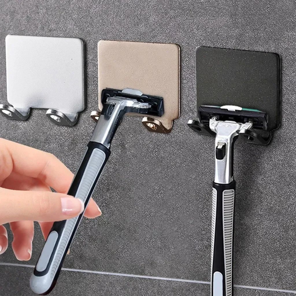 Stainless Steel Wall Mounted Razor Holder for Shower – Punch-Free Adhesive Bathroom Organizer