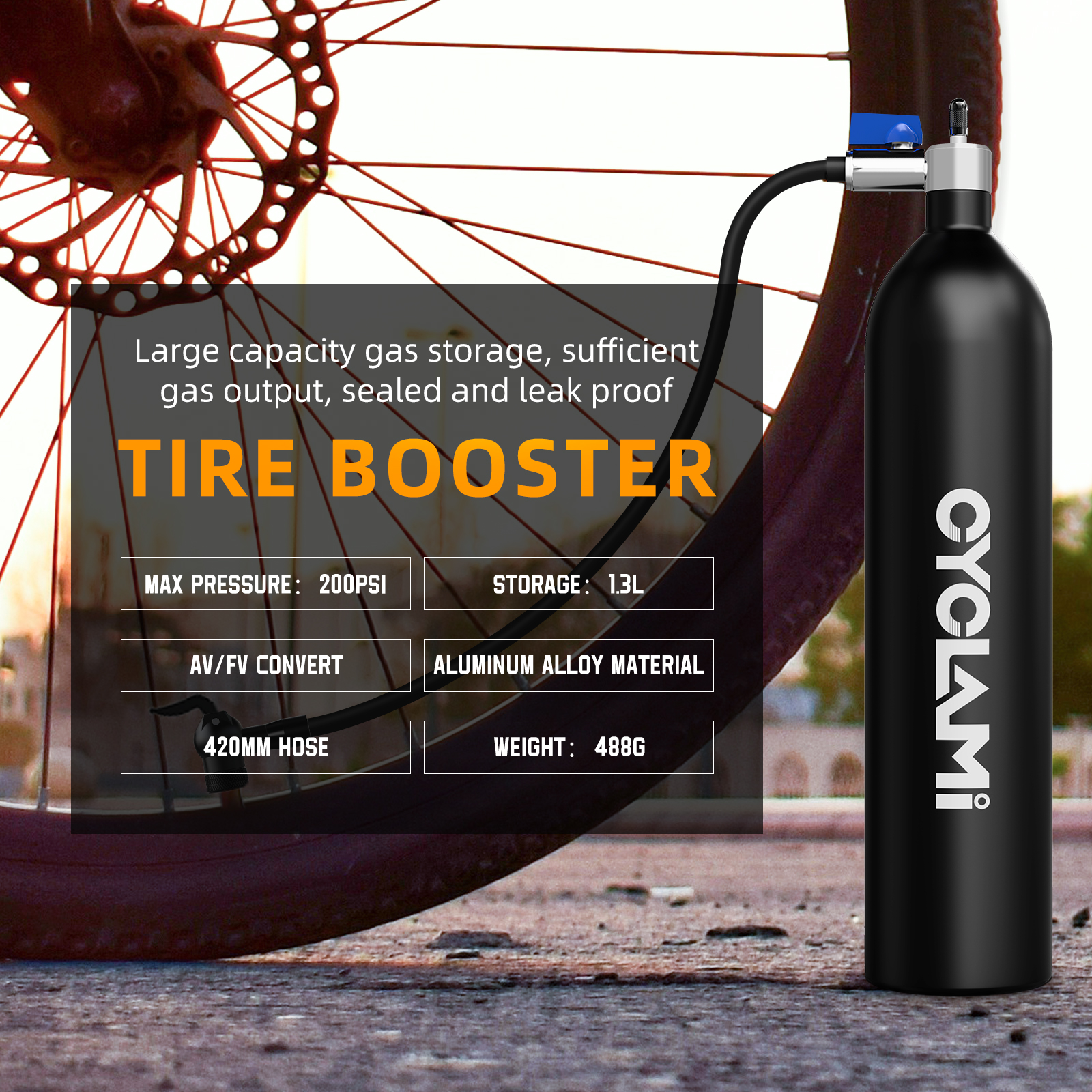 RapidSeat tubeless tire inflator for MTB and Road Bikes