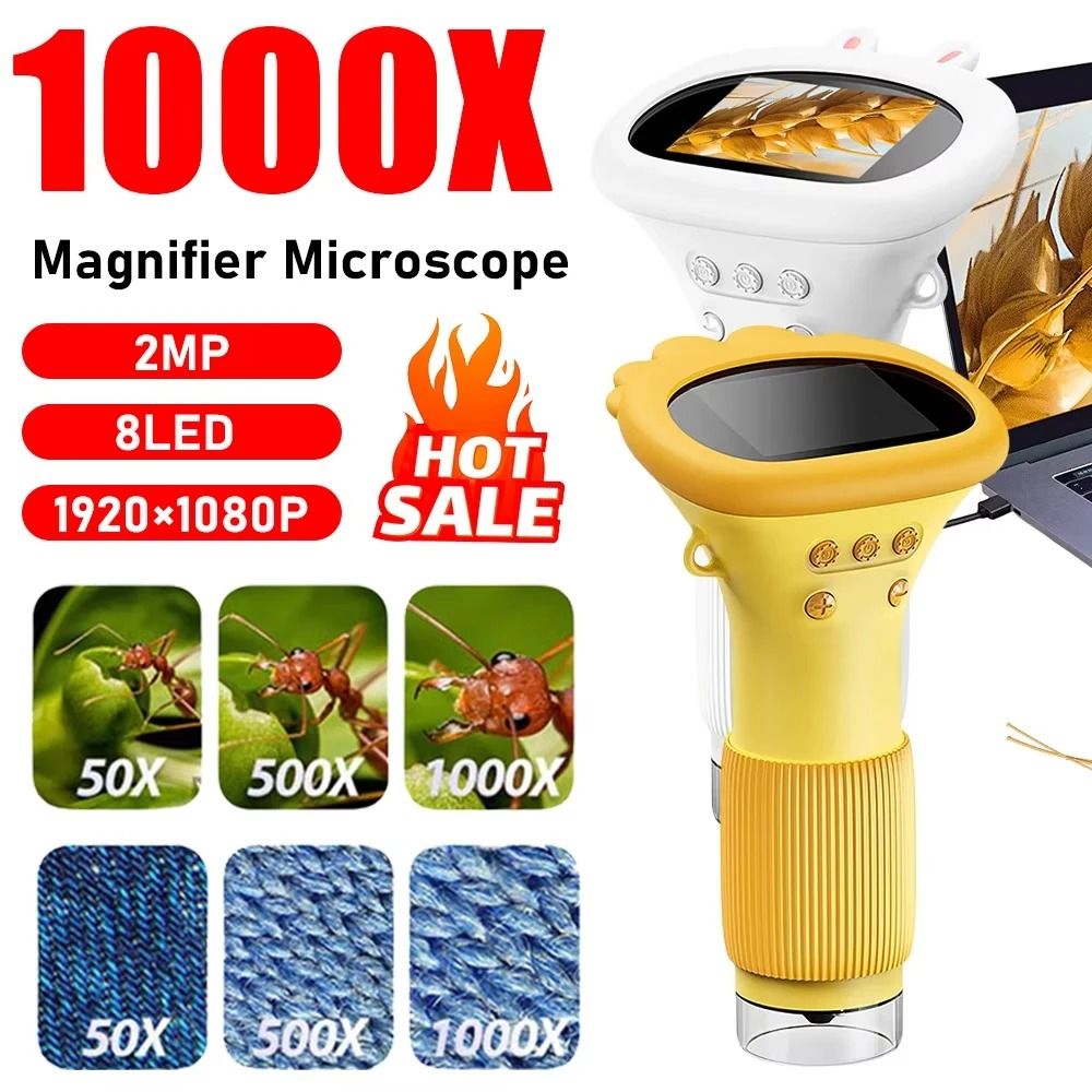 Digital Kids Learning Microscope – 1000x HD Magnifier with 200MP Lens – Educational Photo & Video Science Tool