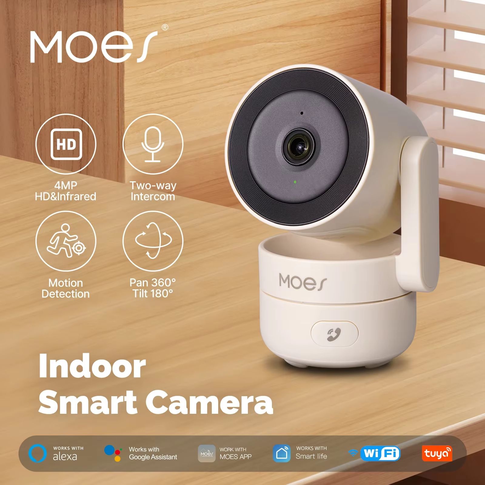 MOESTuya 4MP WiFi Indoor Pan/Tilt Smart Security Camera with Night Vision
