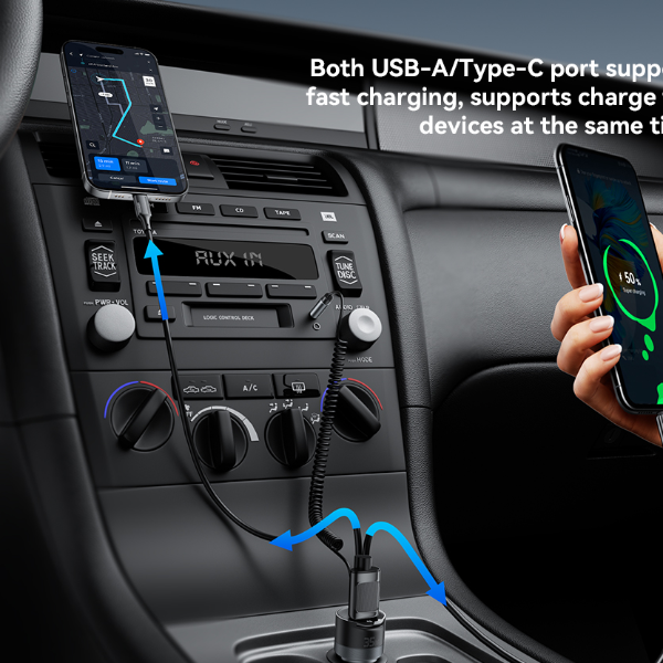 Wireless Bluetooth Car Charger AUX Adapter, Fast Charging for iPhone, Huawei, Xiaomi, Samsung