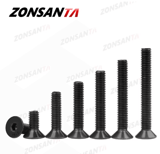 ZONSANTA Countersunk Hex Socket Screws – DIN7991 Black Carbon Steel Flat Head Bolts (M2–M6)