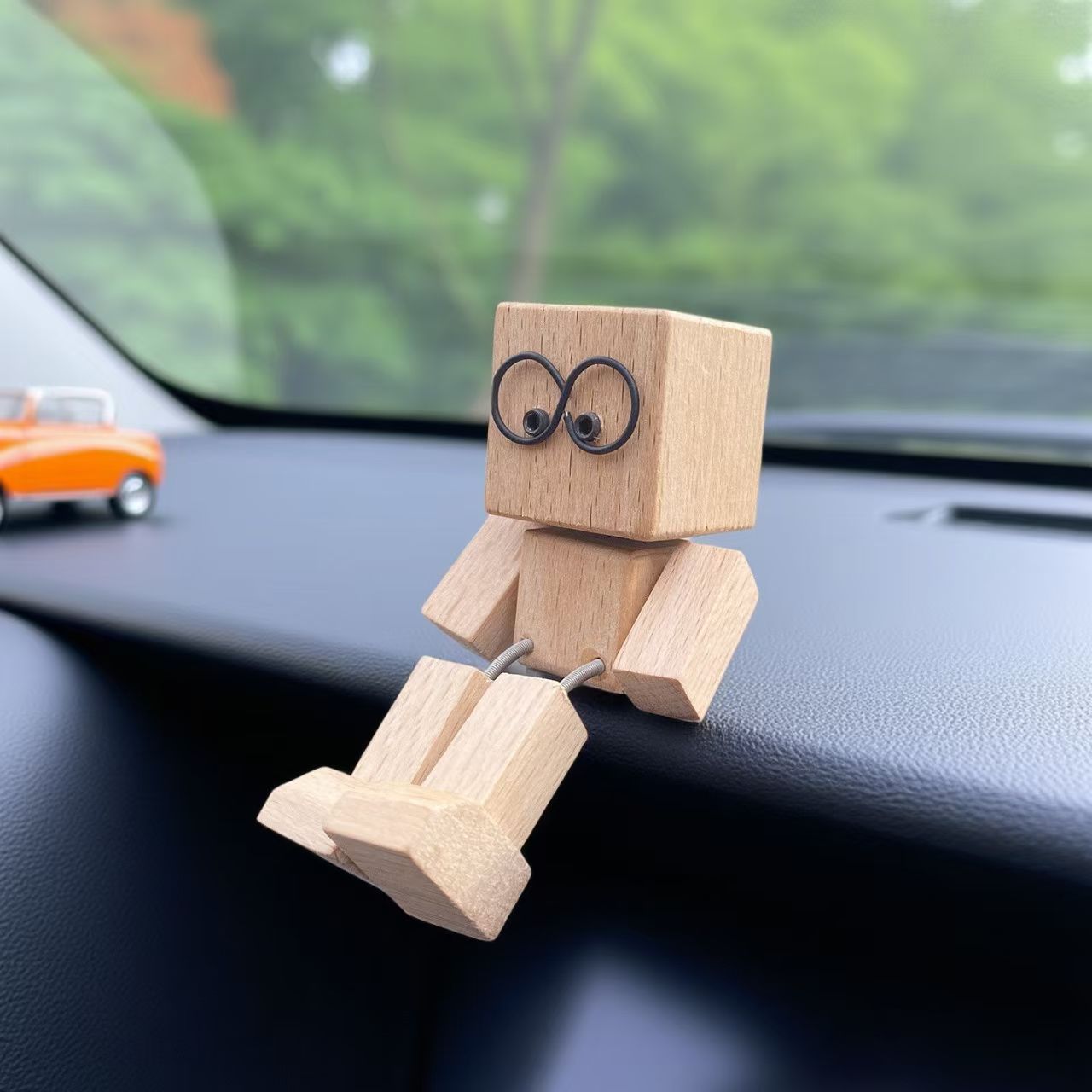 Cute Wooden Dashboard Buddy Shaking Man Figurine Car Decor Toy Gift
