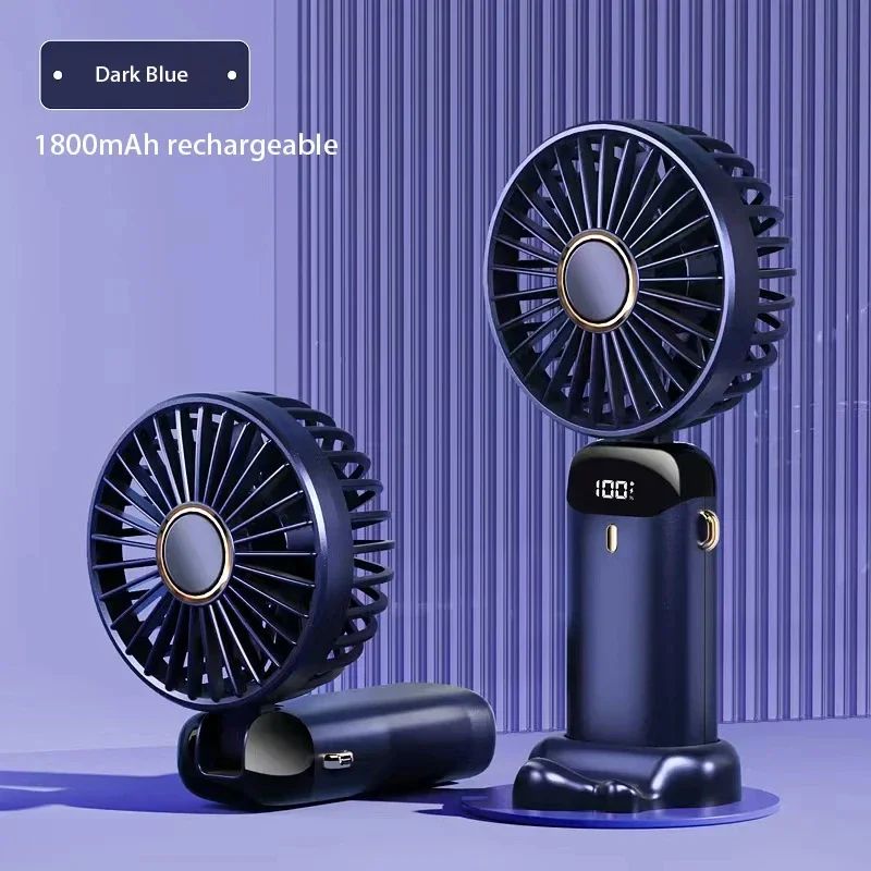Foldable Handheld Mini Fan with Neck Hanging Design, 5 Speed USB Rechargeable Fan with Phone Stand, LED Display and 1800