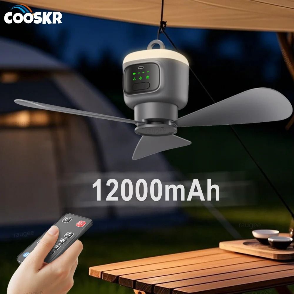 Portable Ceiling Fan with LED Light and Rechargeable Battery