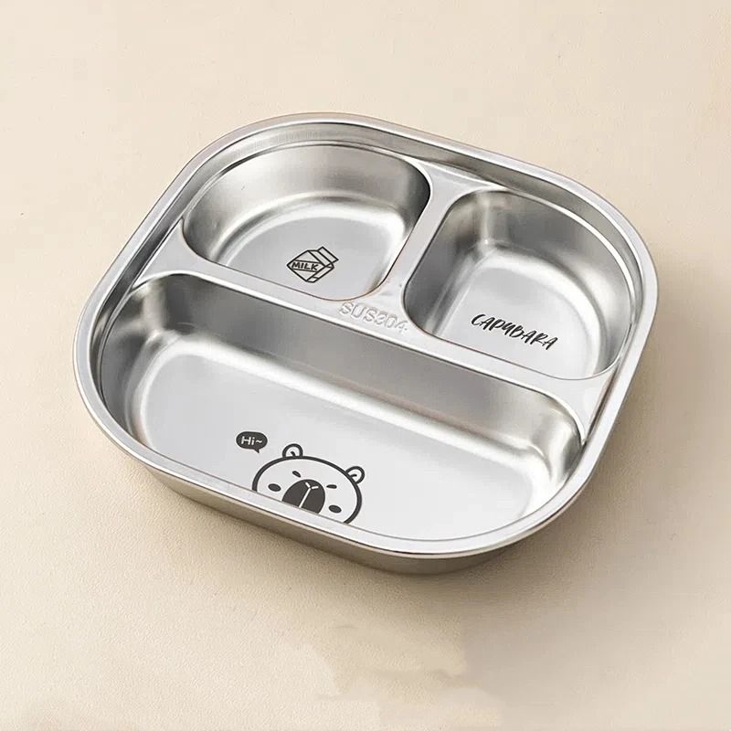 Capybara Stainless Steel Divided Plate 3 Compartment Kids Dinner Plate