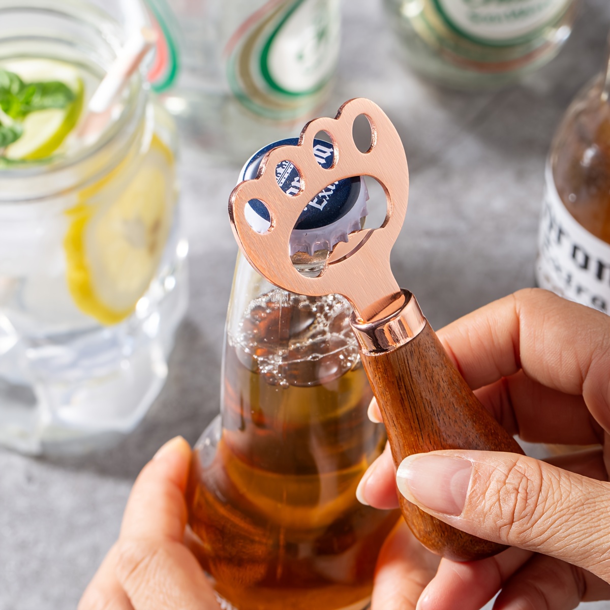 Wood Handle Cat Claw Beer Opener, Durable Stainless Steel Keychain Bottle Opener