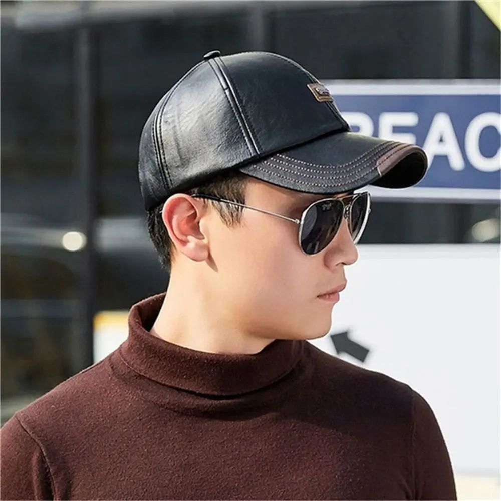 Men Leather Adjustable Winter Baseball Cap