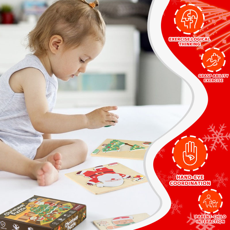 Santa Claus Reindeer Christmas Tree Gingerbread Man Wooden Puzzle Set Educational Toy Handmade Christmas Gift