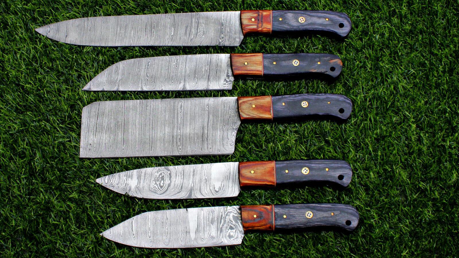 Luxury Damascus Steel 5-Piece Chef Set | Handcrafted Full Tang Kitchen Knives