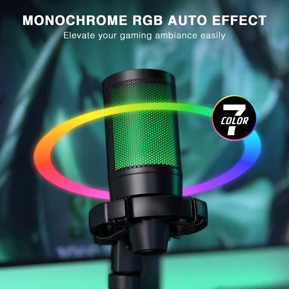 RGB USB Gaming Microphone with Touch Mute and Tripod Stand