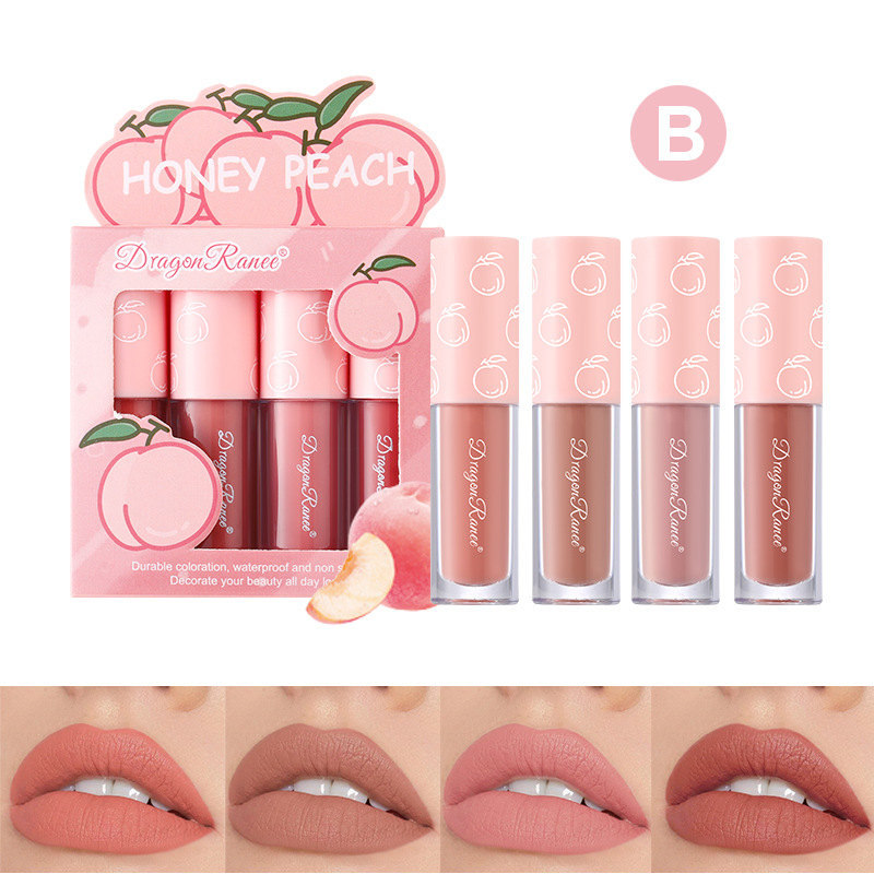 Mini Velvet Matte Lip Gloss Set, 4-Piece Non-Fading, Non-Stick Cup