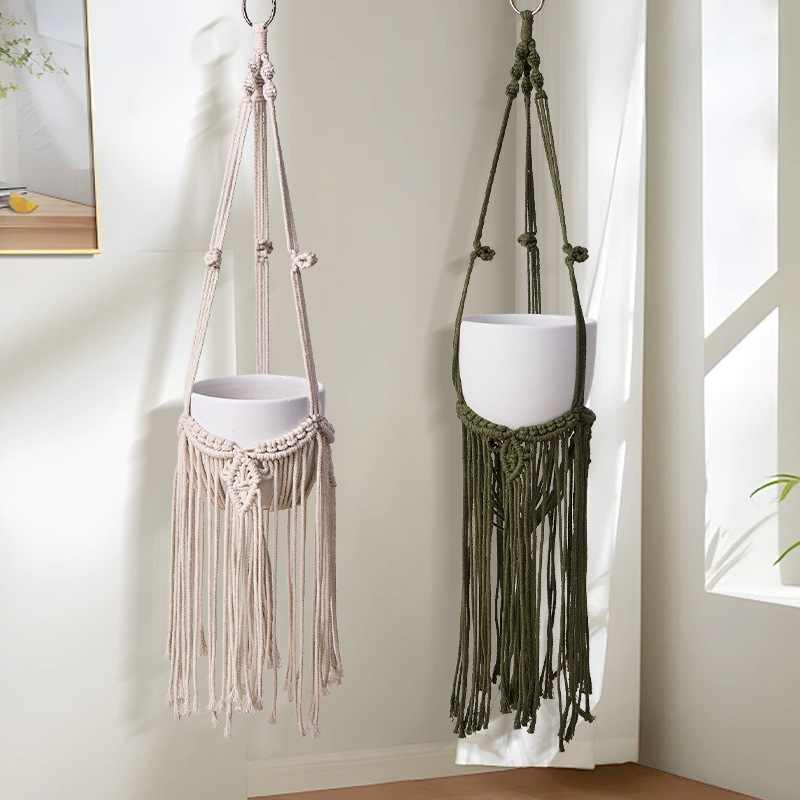 Bohemian Woven Tapestry Flower Basket Handwoven Hanging Plant Pot for Wall Decor Macrame Flowerpot Net Bag