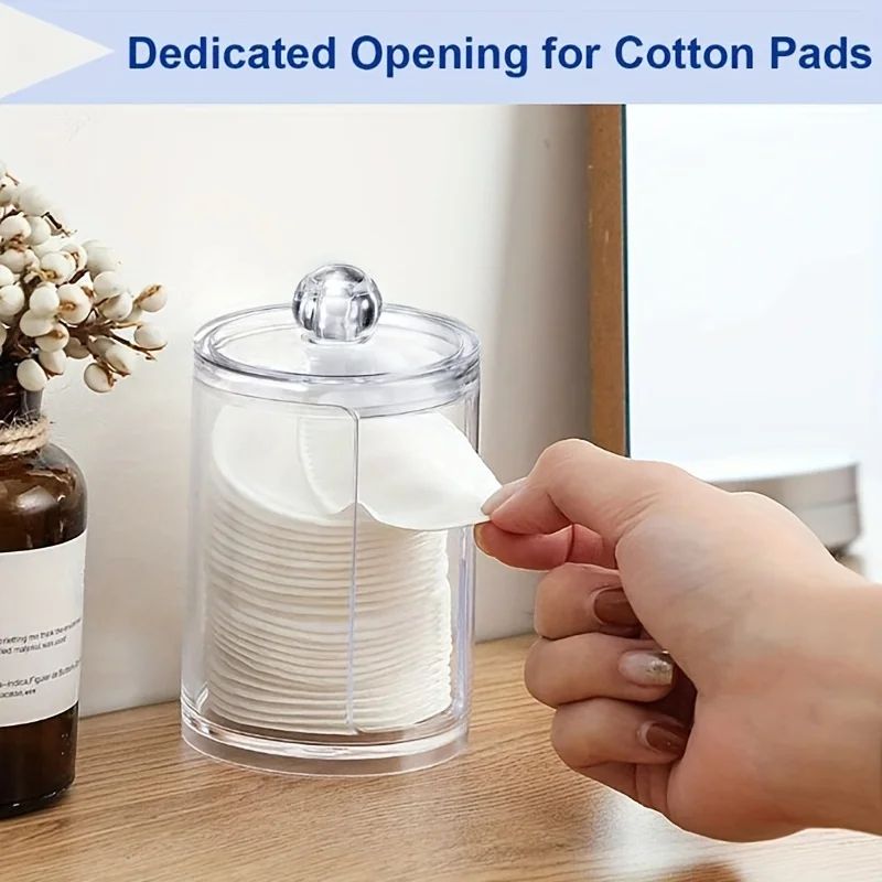 Round Clear Acrylic Makeup Organizer – Cotton Pad & Swab Storage Holder with Lid