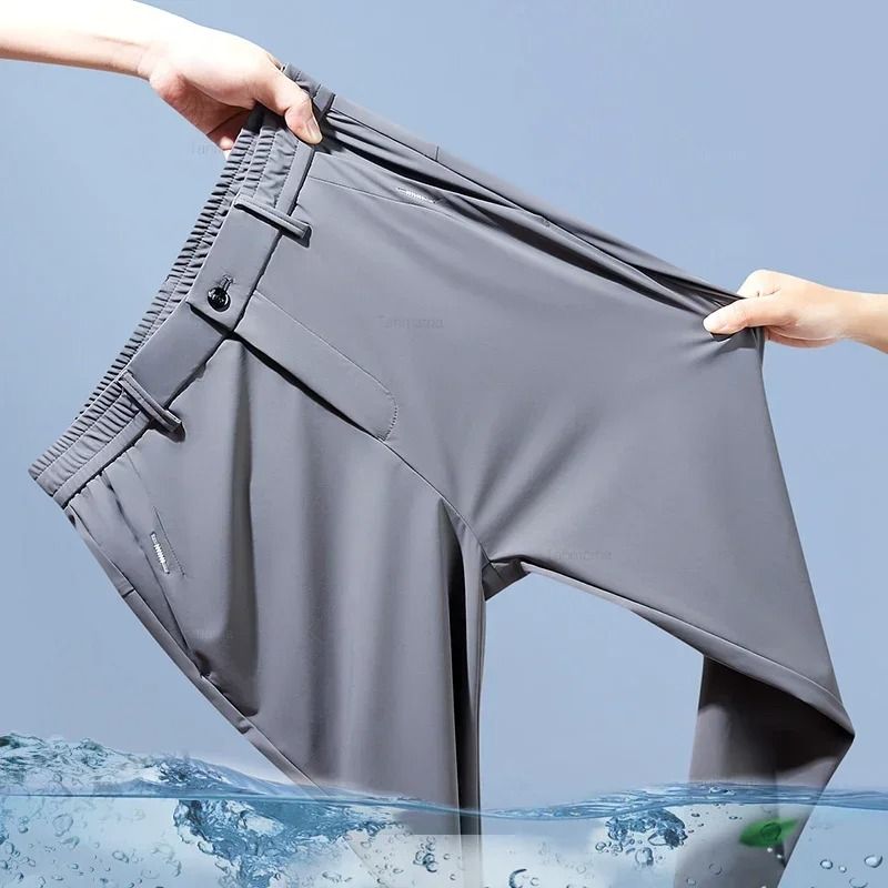 Mens Ultra Thin Quick Dry Elastic Trousers Summer Slim Straight Pants