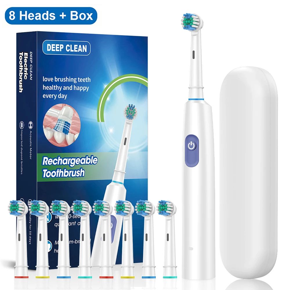 Rechargeable Electric Toothbrush with 8 Soft Brush Heads