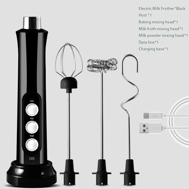 3 in 1 Rechargeable Electric Milk Frother Handheld Coffee Mixer
