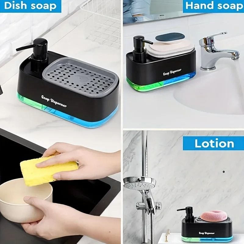 Hand and Dish Soap Dispenser Set with Sponge Holder Countertop Kitchen Soap Pump