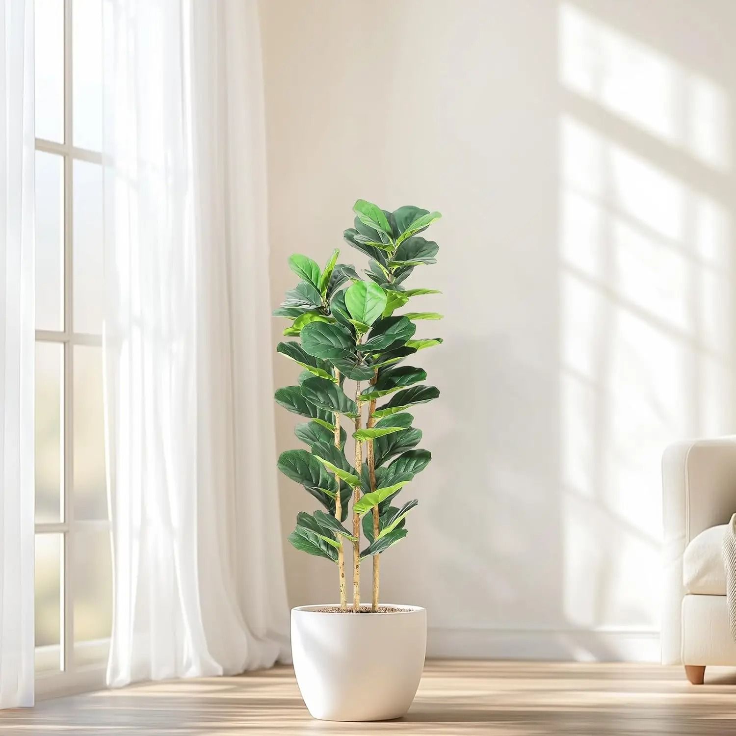 Lifelike Artificial Fiddle Leaf Fig Tree with Decorative Pot