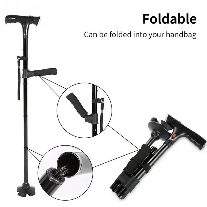 Collapsible Telescopic Folding Cane – LED Safety Light & Emergency Alarm for Seniors