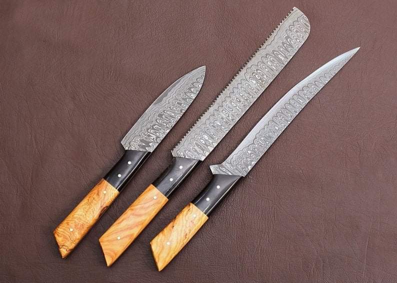 Damascus Chef Set Of 7 Pieces ,Custom Handmade Chef Set , Handmade Damascus Chef Set ,Personalized Gift For Mother