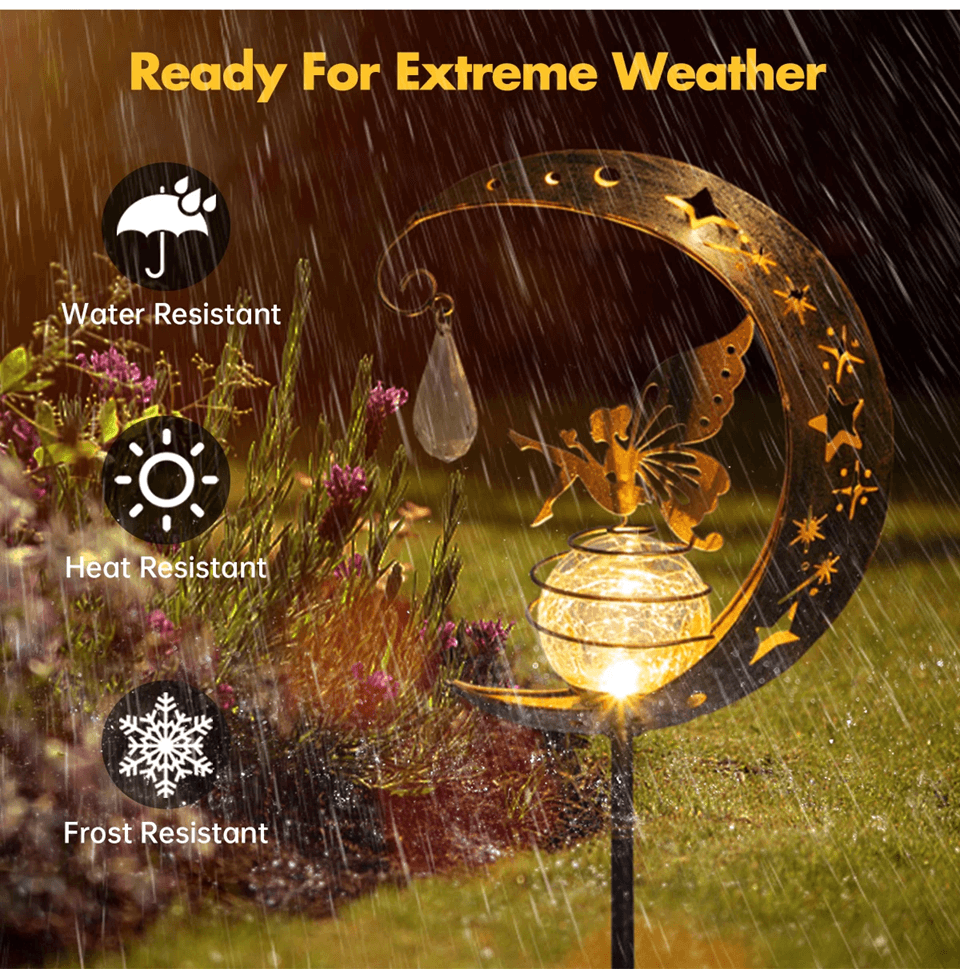 MoonGlow Crackle Glass Solar Stake Light Moon Garden Lamp