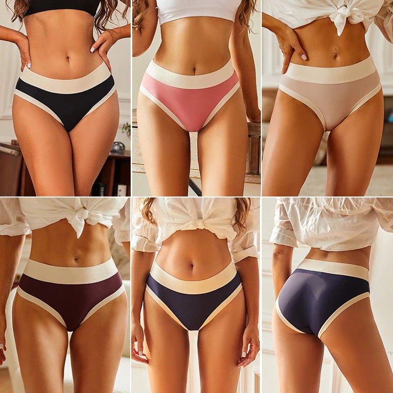 2PCS/Set Seamless Panties for Women Breathable Briefs High Waist Sexy Underwear Solid Silk Panties Female One-Piece Ling