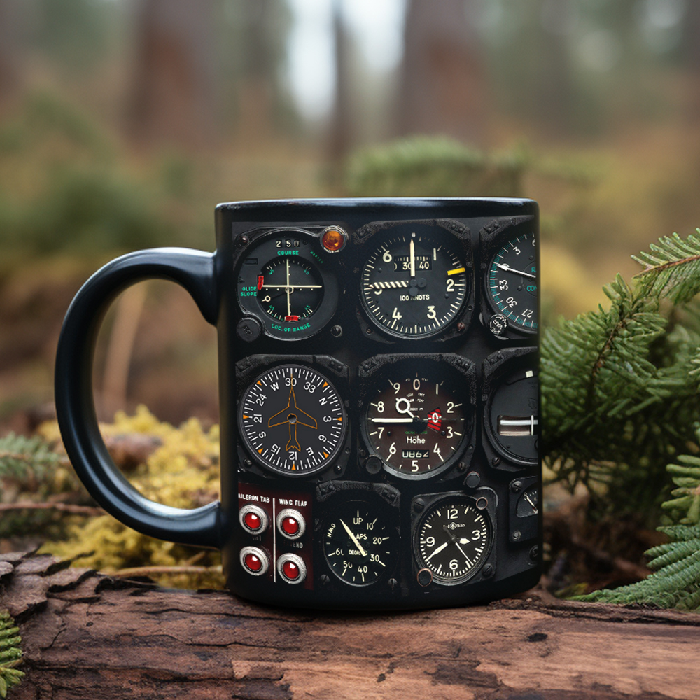 Dad Birthday Gift, Spaceship Combat Aircraft Instrument Panel Coffee Mug, Black Ceramic Mug, Father Tea Cup