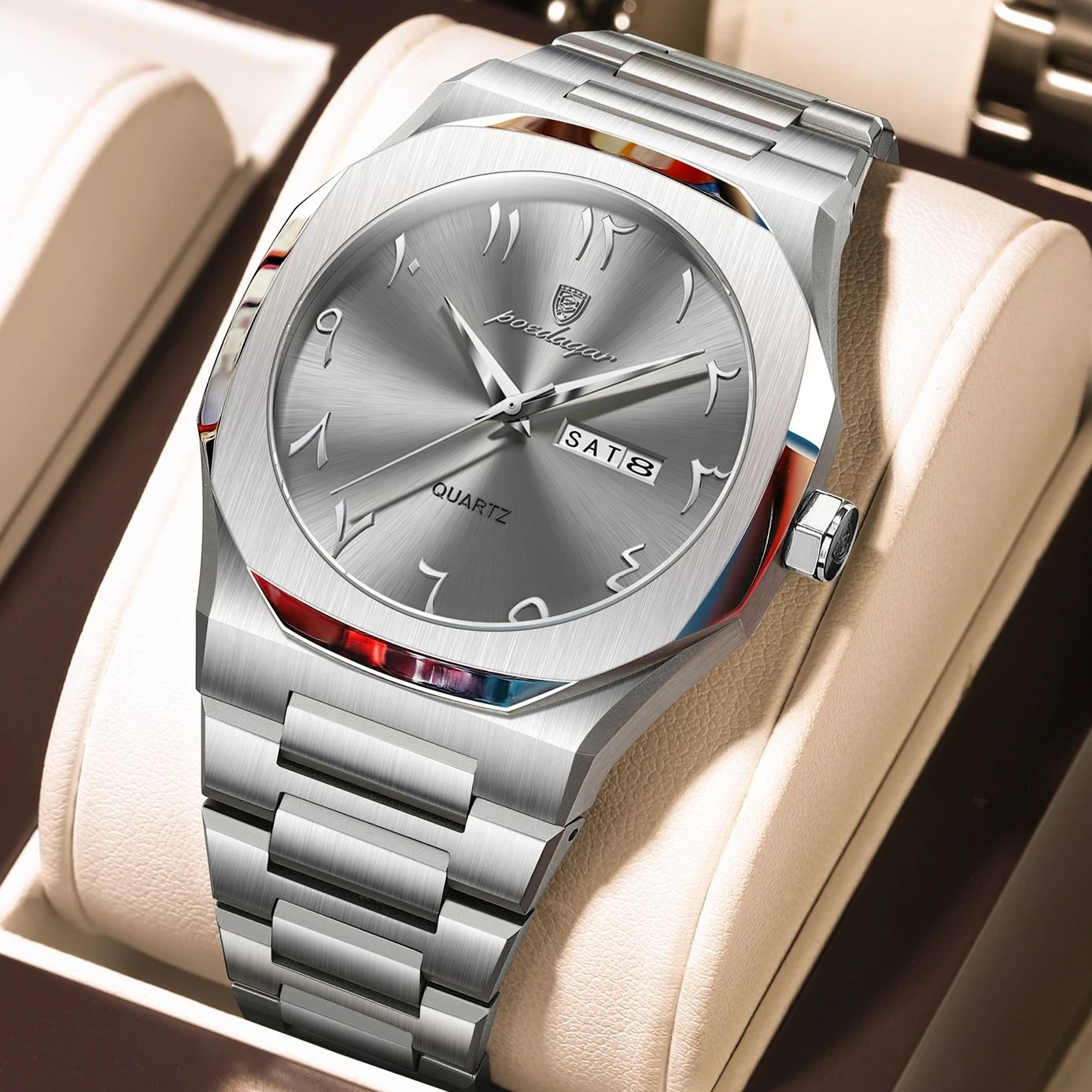 Mens Military Style Watch with Weekday Calendar and Waterproof Design
