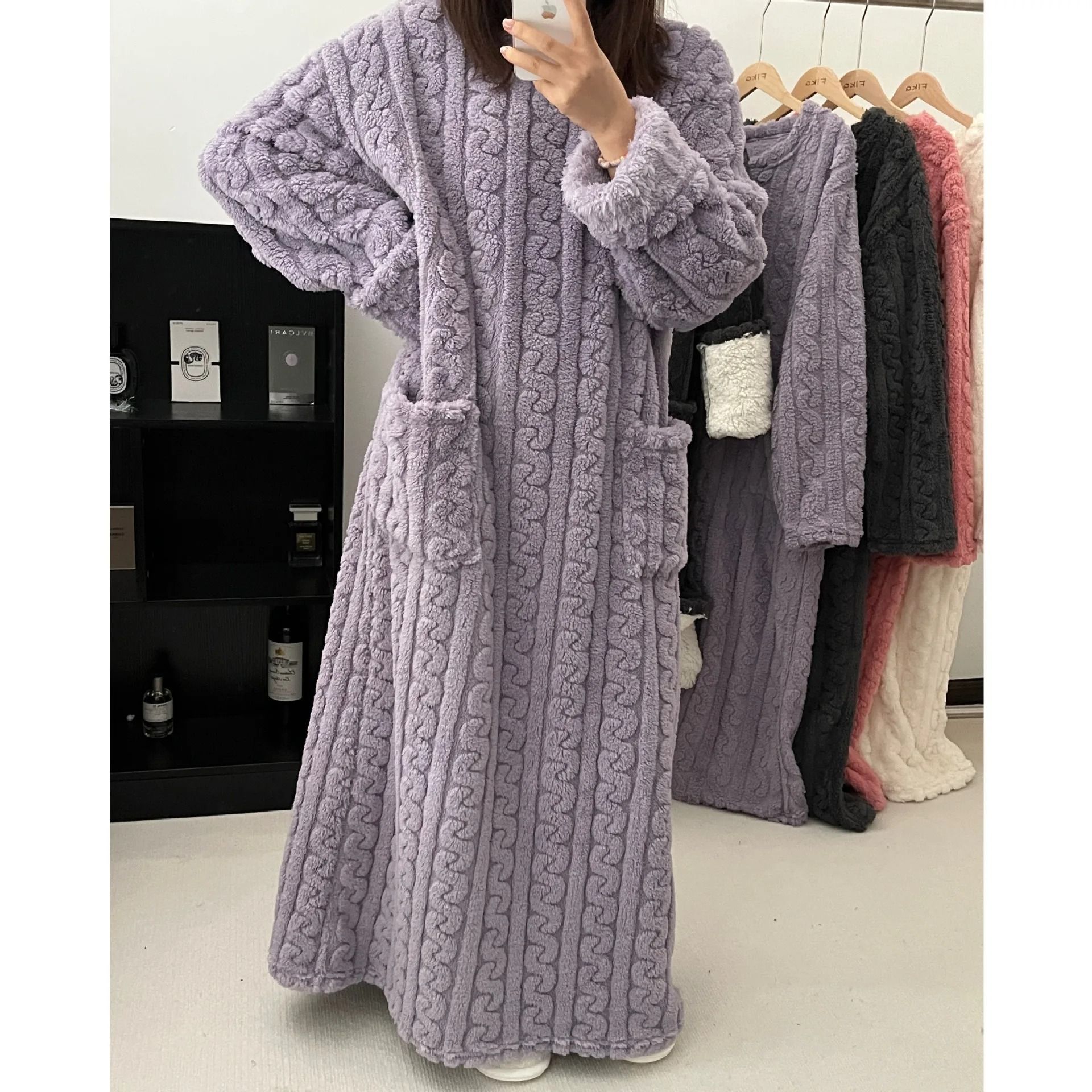 Women's Flannel Winter Pajamas Warm Plush Striped One Piece Sleepwear