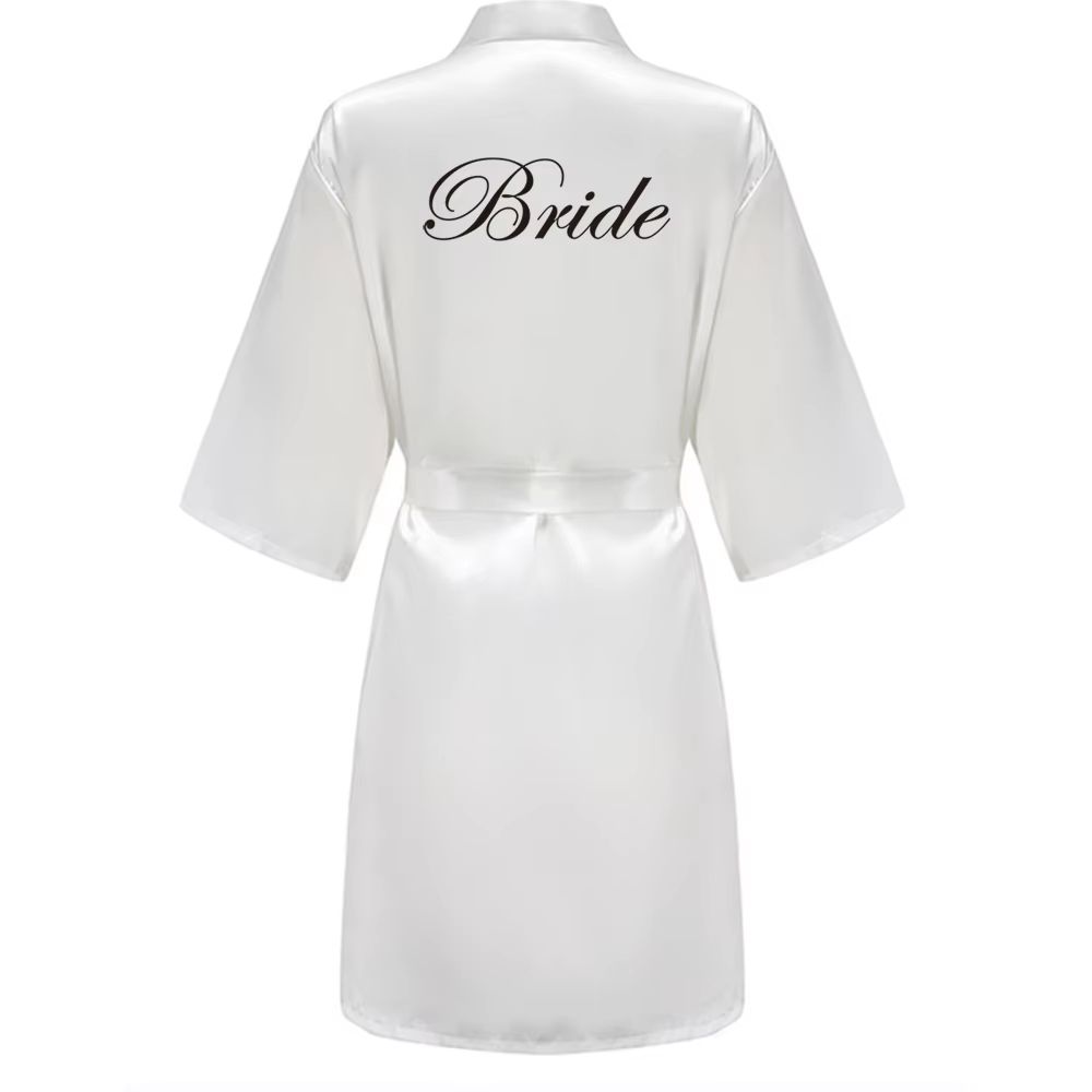 Grass Green Satin Bridal Party Robes With White Letter Bridesmaid Style