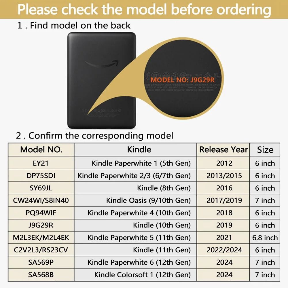 Magnetic Case for Kindle 2012–2024 Generations 6 6.8 7 Inch Protective Cover