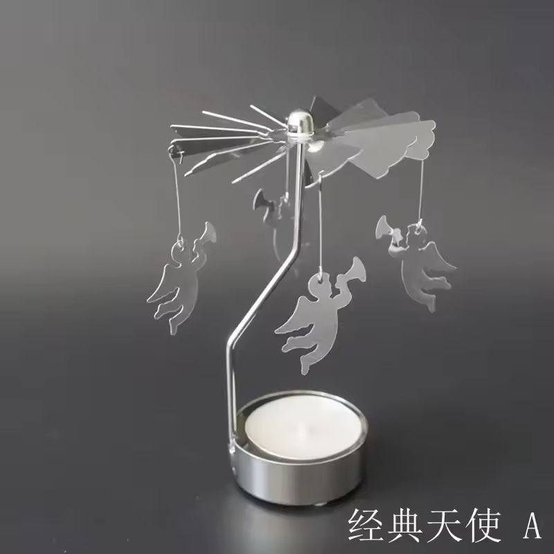 Rotating Metal Carousel Tea-Light Candle Holder - Festive Spinning Xmas Centerpiece