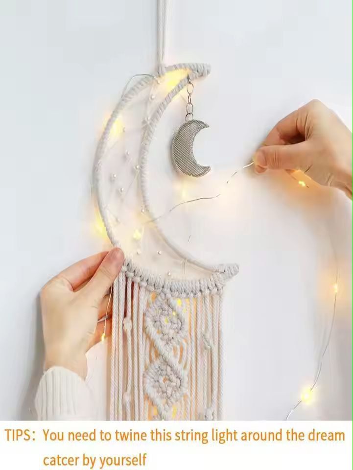 Boho Glow Dreamcatcher Wall Lamp – Woven Bohemian Wall Hanging