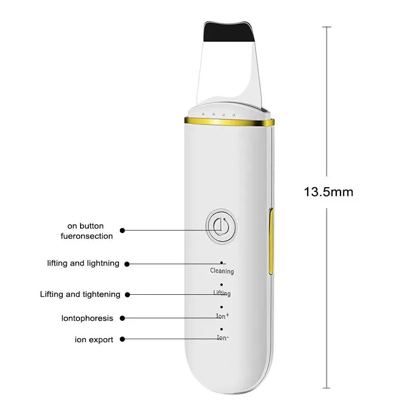 Ultrasonic Skin Scrubber Facial Spatula Blackhead Remover with Ion Cleansing Modes