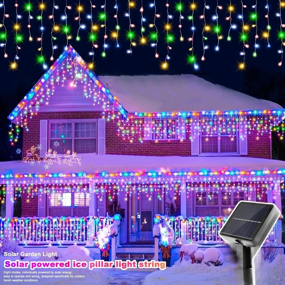 Solar Cascade Icicle Holiday Lights