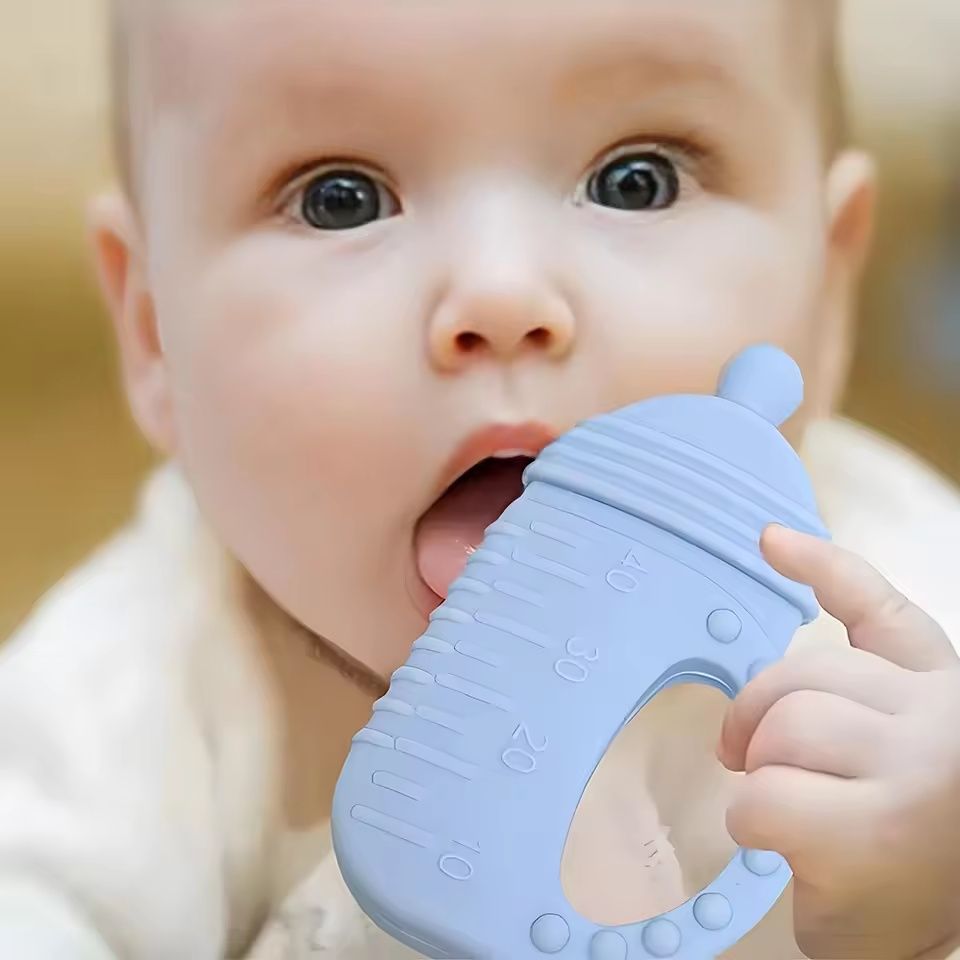 Silicone Baby Bottle Teether – Food-Grade Molar Toy with Easy-Grip Handle