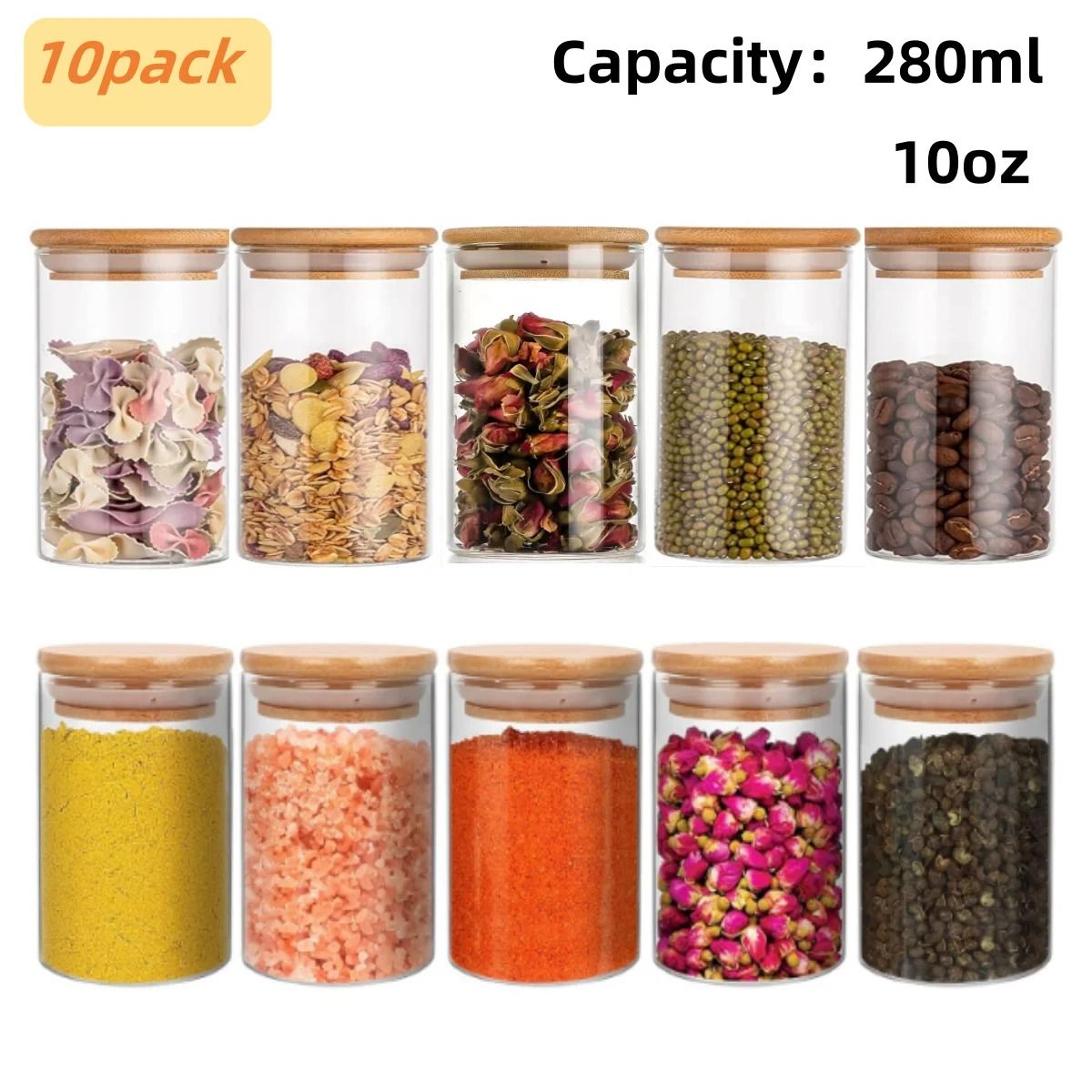 Glass Jar with Bamboo Lid 10oz Airtight Food Storage Container