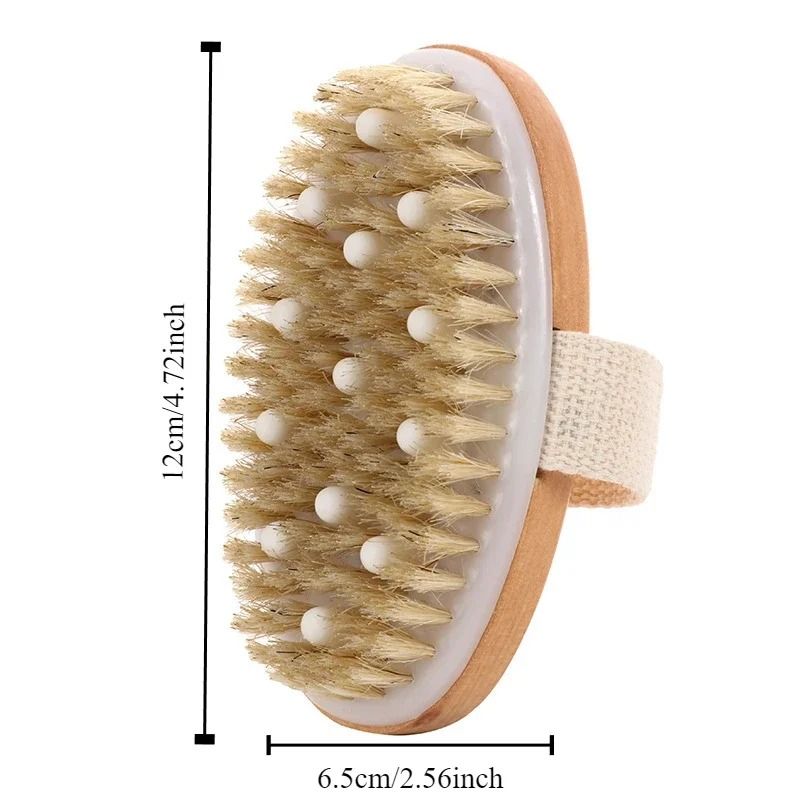 Natural Bristle Body Exfoliating Brush Wet and Dry Skin Scrub Bath Tool