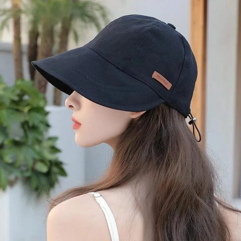Foldable Wide Brim Sun Hat with UV Protection Adjustable Cotton Beach Hat for Women