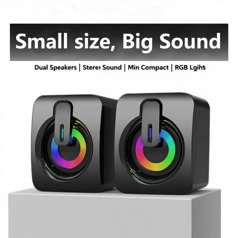 HIFI PC Stereo Speakers – USB Wired Computer Sound System with LED Light and Built-In Microphone