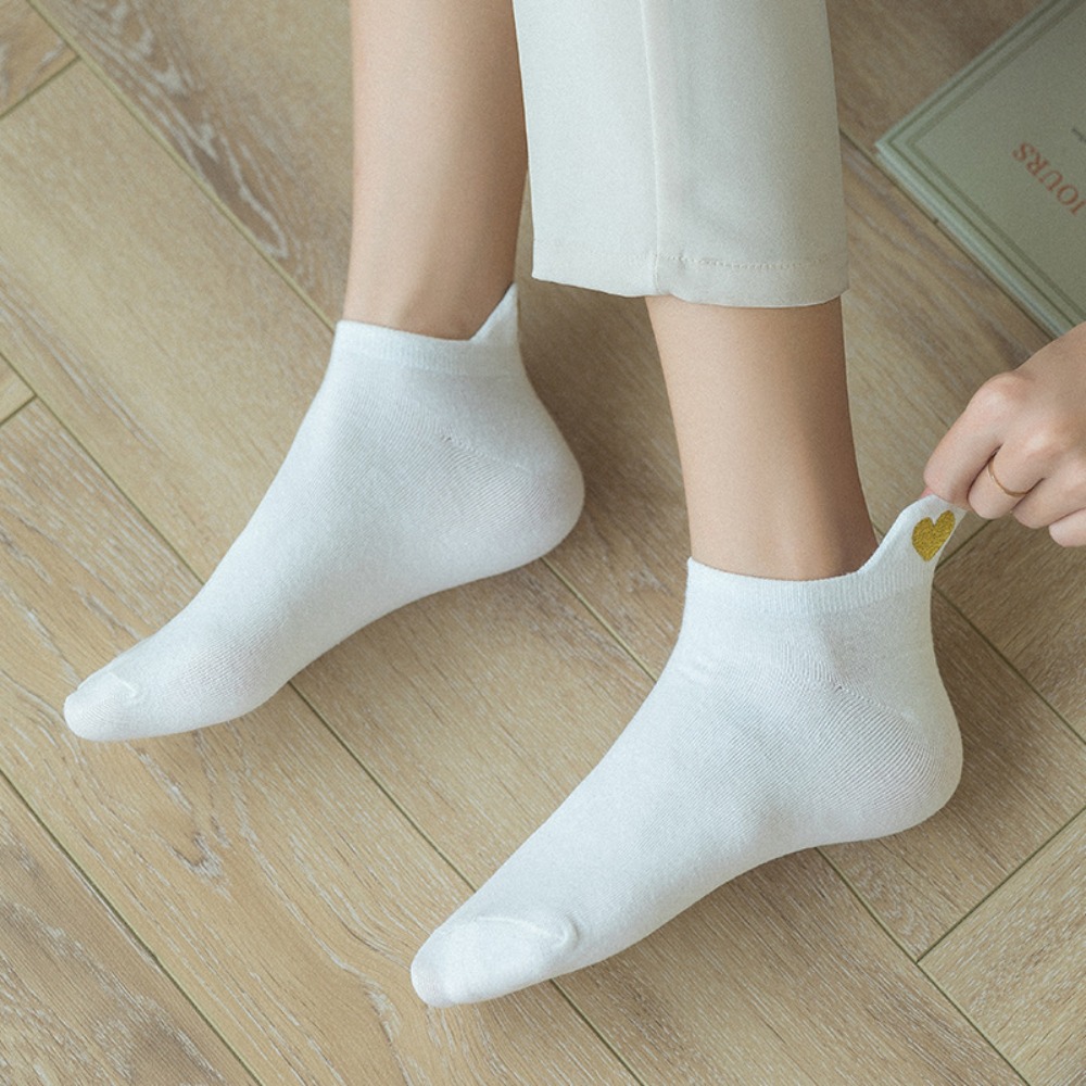 Shallow Mouth Boat Socks, Cute Funny Compression Anklet Cotton Socks for Women, New Love Embroidery Design, Comfortable