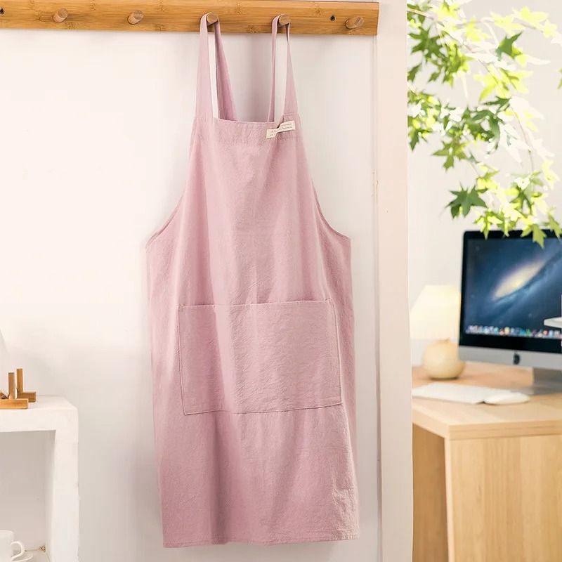 Cotton Linen Tie Free Apron Retro Work Coverall for Kitchen and Crafts