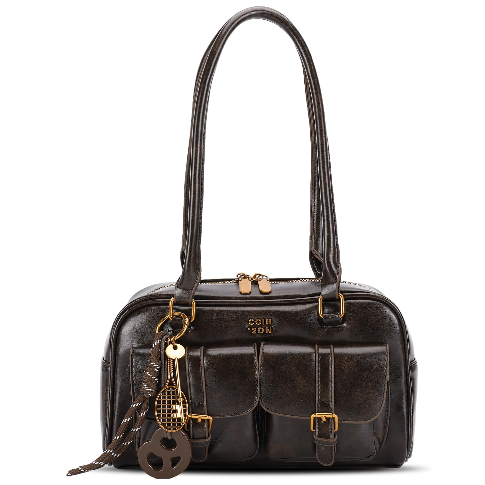 Retro Shoulder Bag Women YK Hobo Bag Boston Style Coffee Handbag