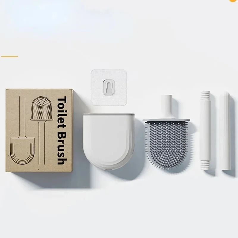 Wall Mounted Silicone Toilet Brush with Soft Bristles and Compact Holder
