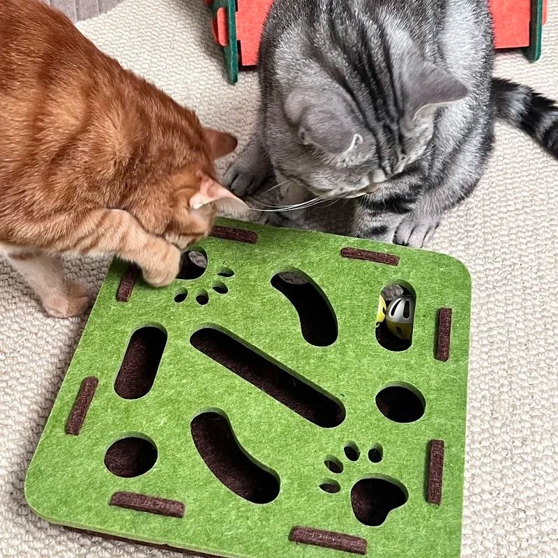 Felt Cat Puzzle Maze Box with Bell Ball Interactive Toy
