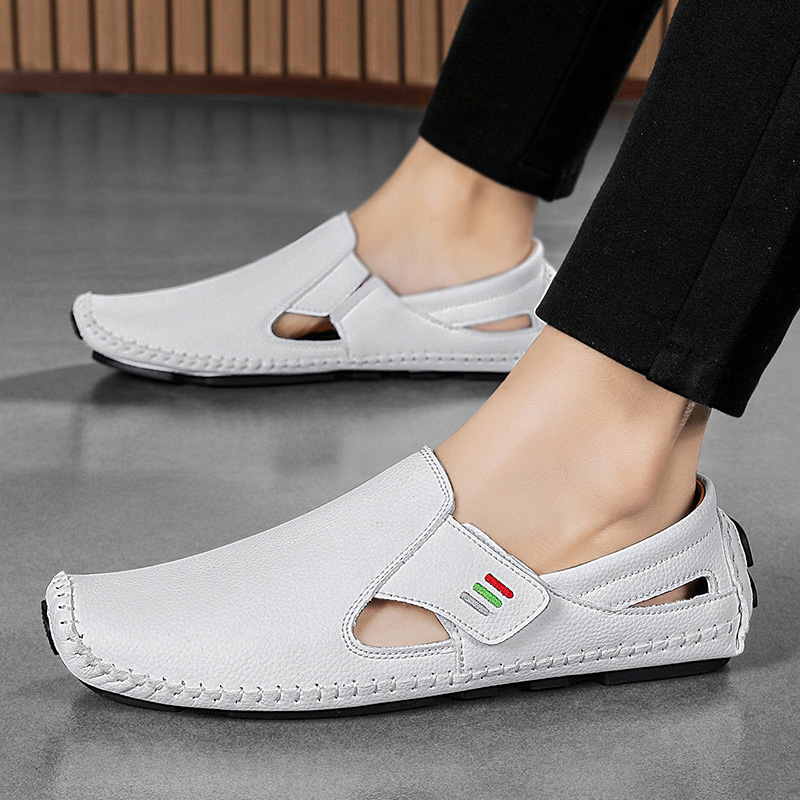 Mens Hollowed Out Leather Loafers, Summer Casual Shoes, Hand Sewn Driving Shoes, Luxo Facon Style Footwear
