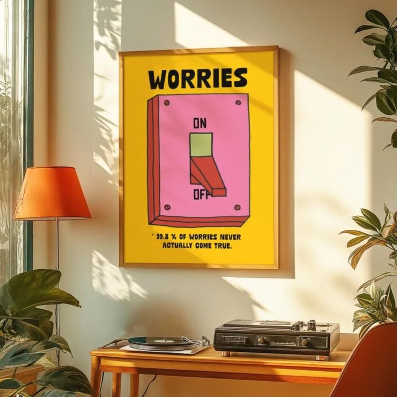 Retro mental health poster with Positive Quotes Cartoon Wall Art Print