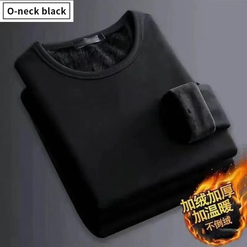 Men Plush Thermal Long Sleeve T Shirt Plus Velvet Fleece Lined Winter Base Layer Top