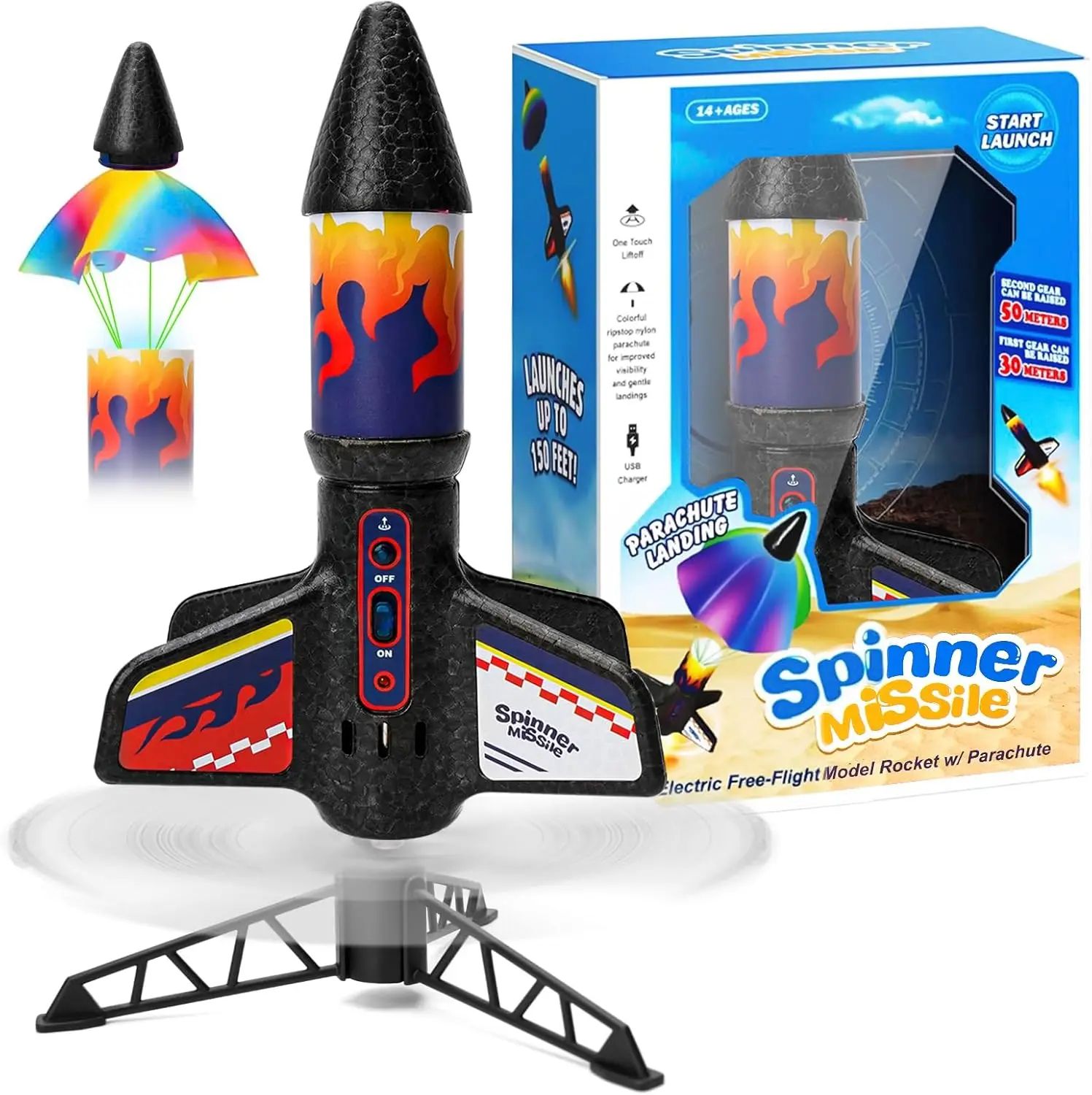 Motorized Air Rocket Launcher Toy with Parachute - Kids Outdoor Flight Fun